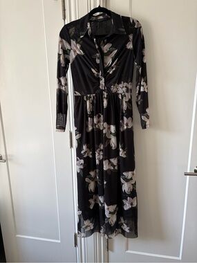 All Saints Black Floral Long-Sleeve Twist Maxi Dress
